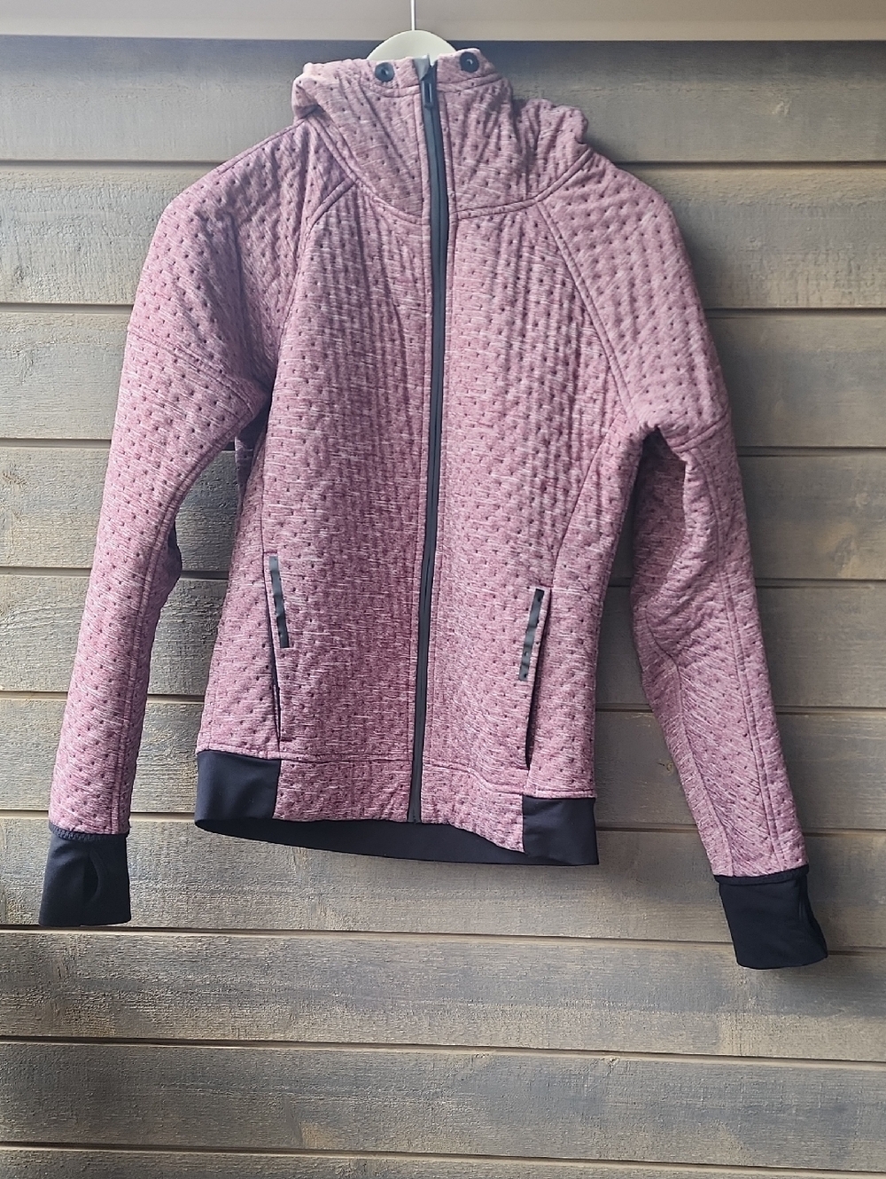 Like New adidas Quilted Hooded Bomber Jacket in Dusty Rose with Black Trim
